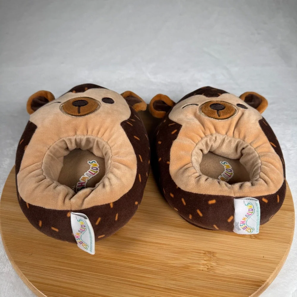 Squishmallows‎ Brown Hedgehog Plush Slippers Kids 2-3 Cozy Cute Character